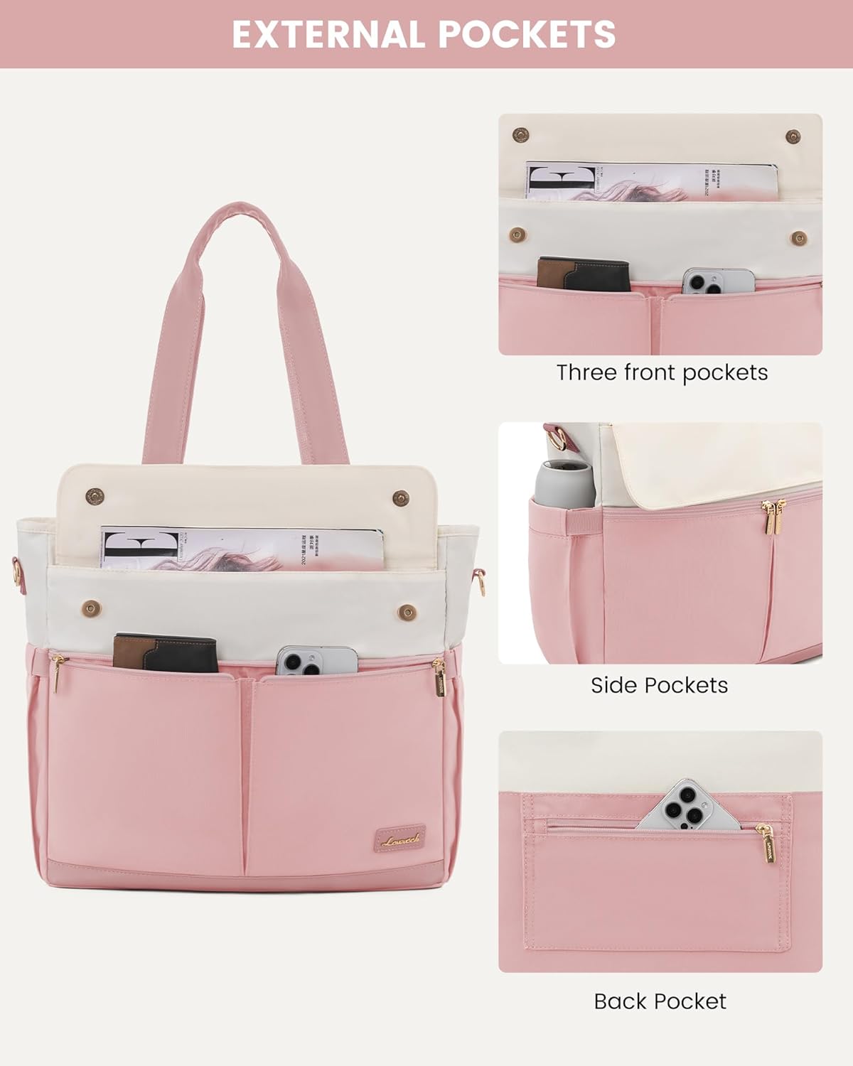 Laptop Tote Bag for Women – 15.6" Roomy Work Bag with Large Inside Cup Pocket, Multiple Pockets for Teacher Nurse, Large Capacity Carry on Travel, Computer Purse Handbag for Office College