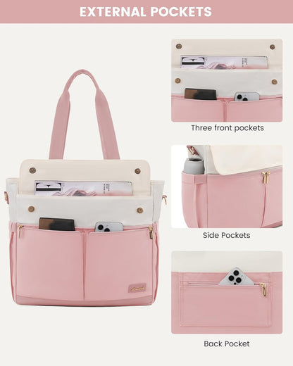 Laptop Tote Bag for Women – 15.6" Roomy Work Bag with Large Inside Cup Pocket, Multiple Pockets for Teacher Nurse, Large Capacity Carry on Travel, Computer Purse Handbag for Office College