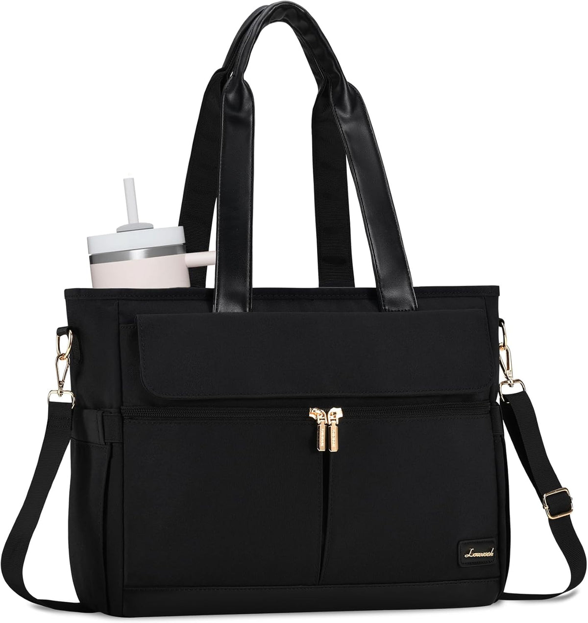 Laptop Tote Bag for Women – 15.6" Roomy Work Bag with Large Inside Cup Pocket, Multiple Pockets for Teacher Nurse, Large Capacity Carry on Travel, Computer Purse Handbag for Office College