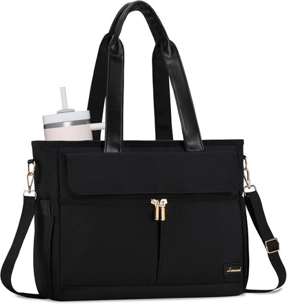 Laptop Tote Bag for Women – 15.6" Roomy Work Bag with Large Inside Cup Pocket, Multiple Pockets for Teacher Nurse, Large Capacity Carry on Travel, Computer Purse Handbag for Office College