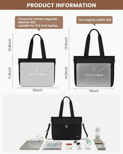 Laptop Tote Bag for Women – 15.6" Roomy Work Bag with Large Inside Cup Pocket, Multiple Pockets for Teacher Nurse, Large Capacity Carry on Travel, Computer Purse Handbag for Office College