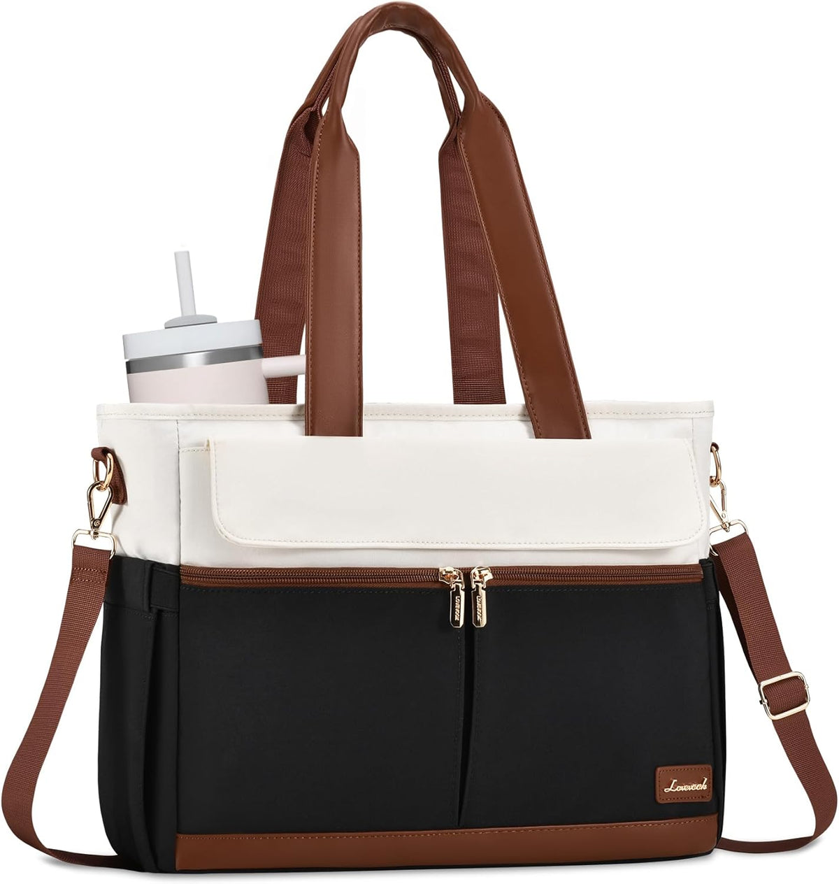 Laptop Tote Bag for Women – 15.6" Roomy Work Bag with Large Inside Cup Pocket, Multiple Pockets for Teacher Nurse, Large Capacity Carry on Travel, Computer Purse Handbag for Office College