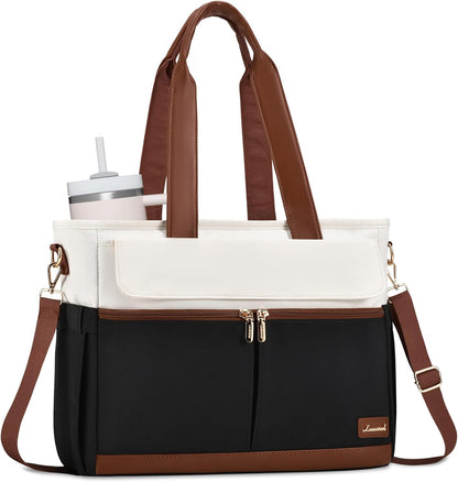 Laptop Tote Bag for Women – 15.6" Roomy Work Bag with Large Inside Cup Pocket, Multiple Pockets for Teacher Nurse, Large Capacity Carry on Travel, Computer Purse Handbag for Office College
