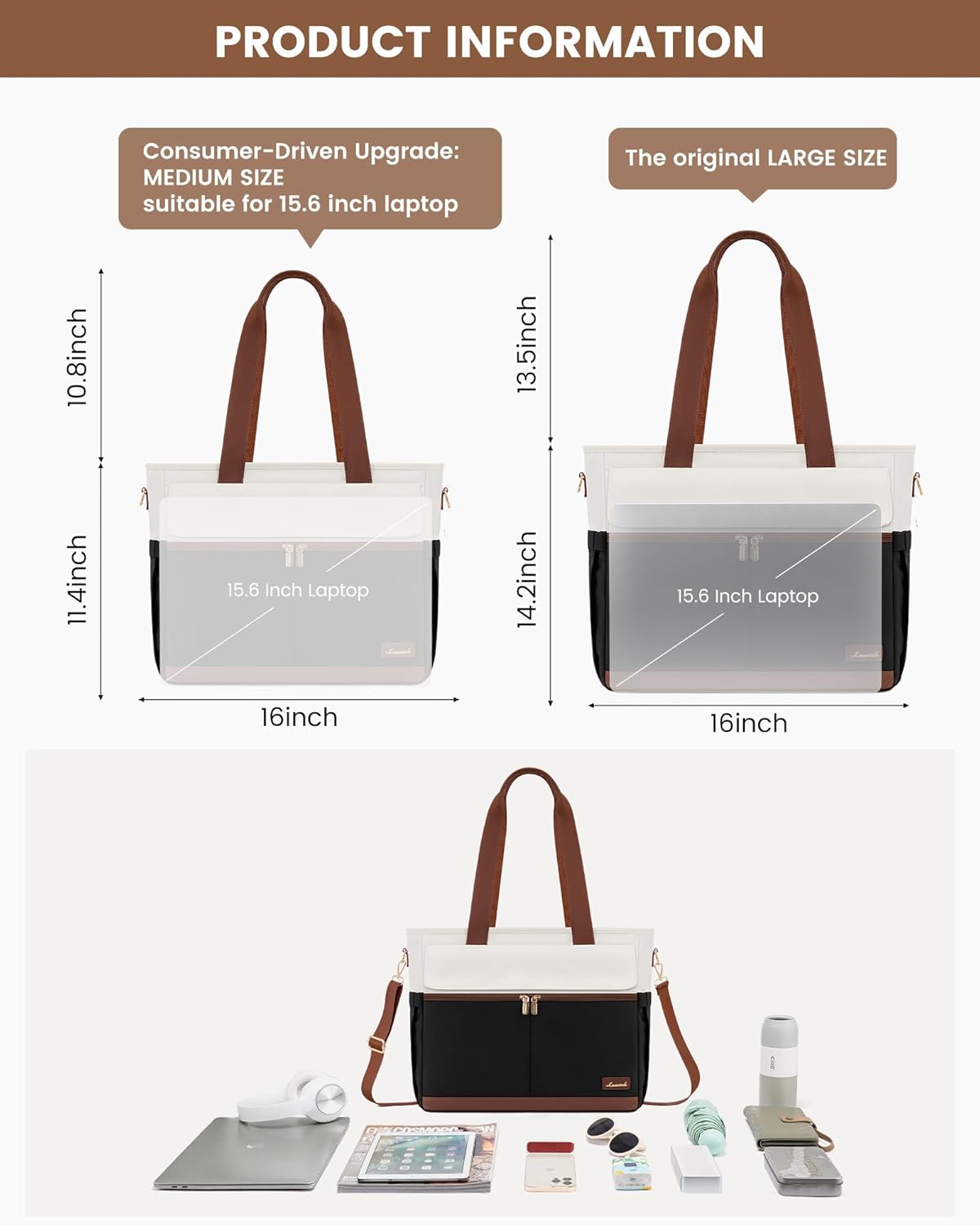 Laptop Tote Bag for Women – 15.6" Roomy Work Bag with Large Inside Cup Pocket, Multiple Pockets for Teacher Nurse, Large Capacity Carry on Travel, Computer Purse Handbag for Office College