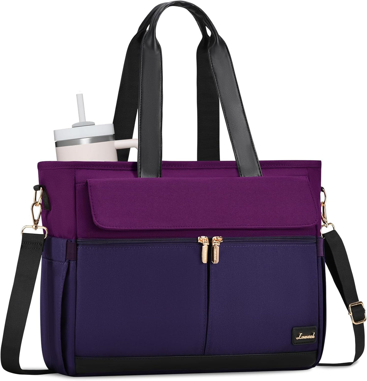 Laptop Tote Bag for Women – 15.6" Roomy Work Bag with Large Inside Cup Pocket, Multiple Pockets for Teacher Nurse, Large Capacity Carry on Travel, Computer Purse Handbag for Office College