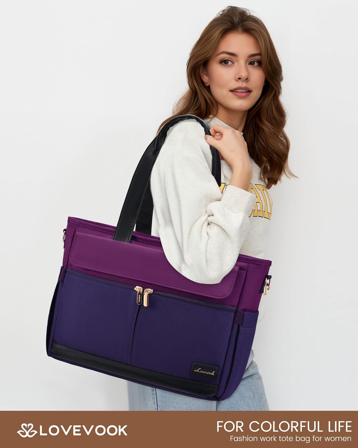 Laptop Tote Bag for Women – 15.6" Roomy Work Bag with Large Inside Cup Pocket, Multiple Pockets for Teacher Nurse, Large Capacity Carry on Travel, Computer Purse Handbag for Office College