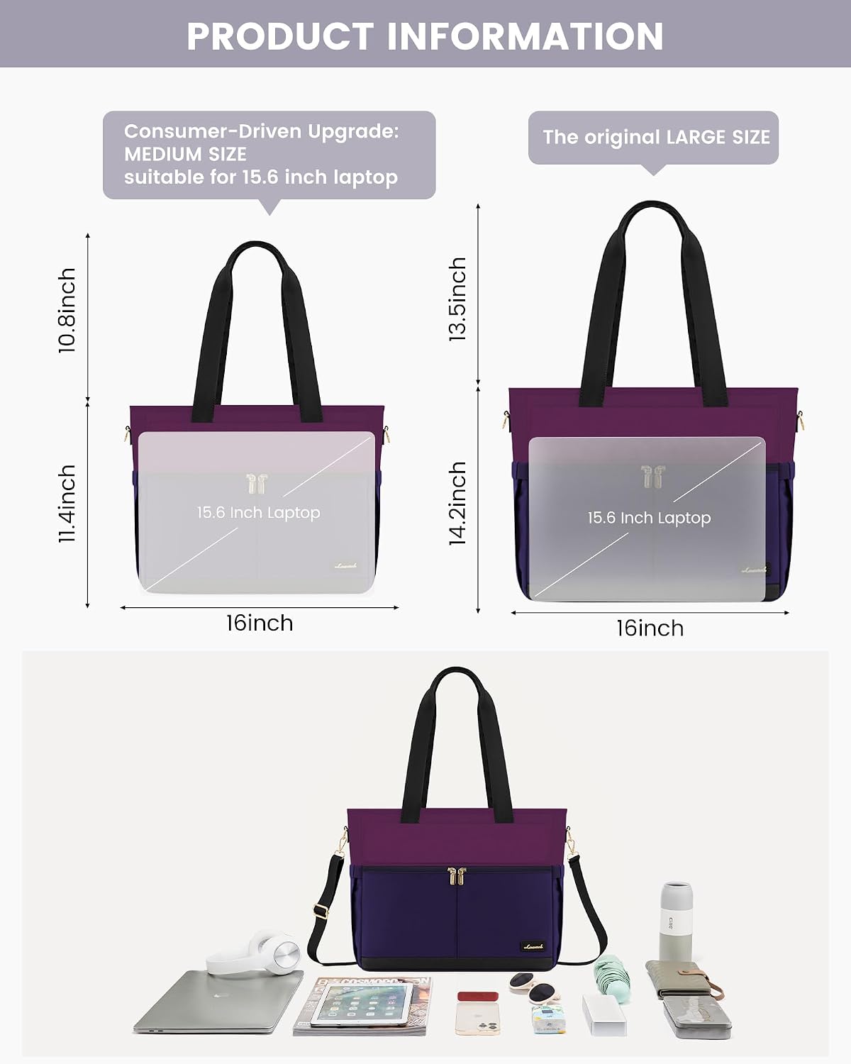 Laptop Tote Bag for Women – 15.6" Roomy Work Bag with Large Inside Cup Pocket, Multiple Pockets for Teacher Nurse, Large Capacity Carry on Travel, Computer Purse Handbag for Office College