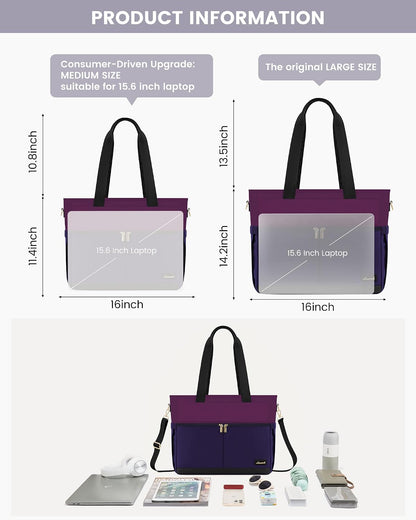 Laptop Tote Bag for Women – 15.6" Roomy Work Bag with Large Inside Cup Pocket, Multiple Pockets for Teacher Nurse, Large Capacity Carry on Travel, Computer Purse Handbag for Office College
