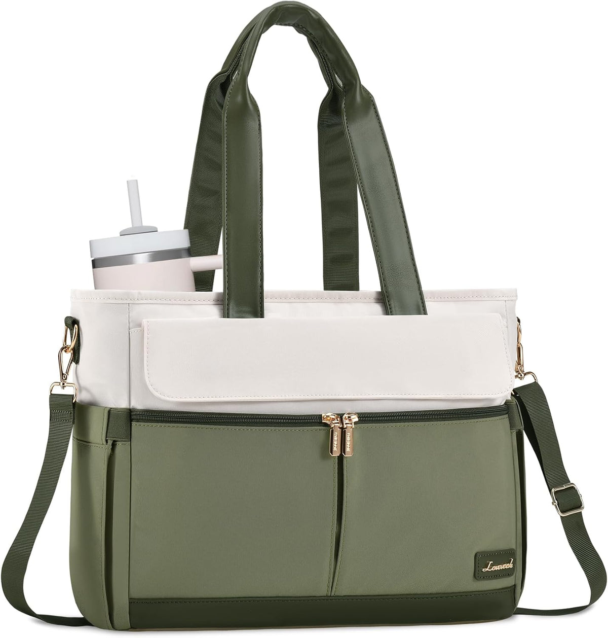 Laptop Tote Bag for Women – 15.6" Roomy Work Bag with Large Inside Cup Pocket, Multiple Pockets for Teacher Nurse, Large Capacity Carry on Travel, Computer Purse Handbag for Office College