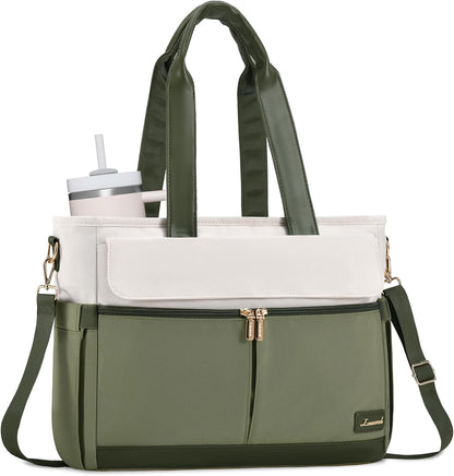 Laptop Tote Bag for Women – 15.6" Roomy Work Bag with Large Inside Cup Pocket, Multiple Pockets for Teacher Nurse, Large Capacity Carry on Travel, Computer Purse Handbag for Office College