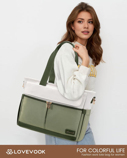 Laptop Tote Bag for Women – 15.6" Roomy Work Bag with Large Inside Cup Pocket, Multiple Pockets for Teacher Nurse, Large Capacity Carry on Travel, Computer Purse Handbag for Office College