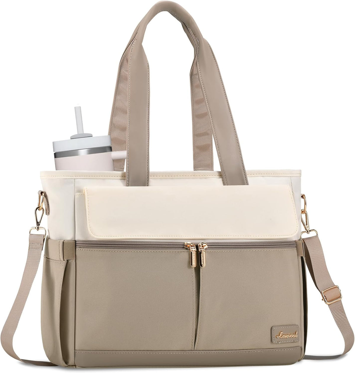 Laptop Tote Bag for Women – 15.6" Roomy Work Bag with Large Inside Cup Pocket, Multiple Pockets for Teacher Nurse, Large Capacity Carry on Travel, Computer Purse Handbag for Office College
