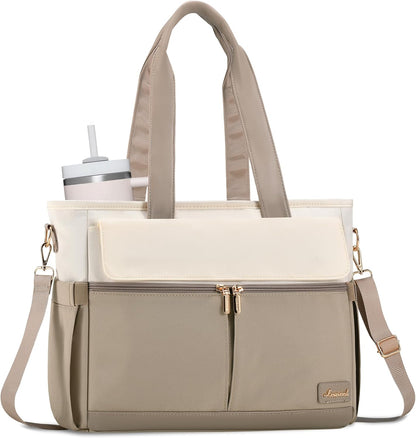Laptop Tote Bag for Women – 15.6" Roomy Work Bag with Large Inside Cup Pocket, Multiple Pockets for Teacher Nurse, Large Capacity Carry on Travel, Computer Purse Handbag for Office College