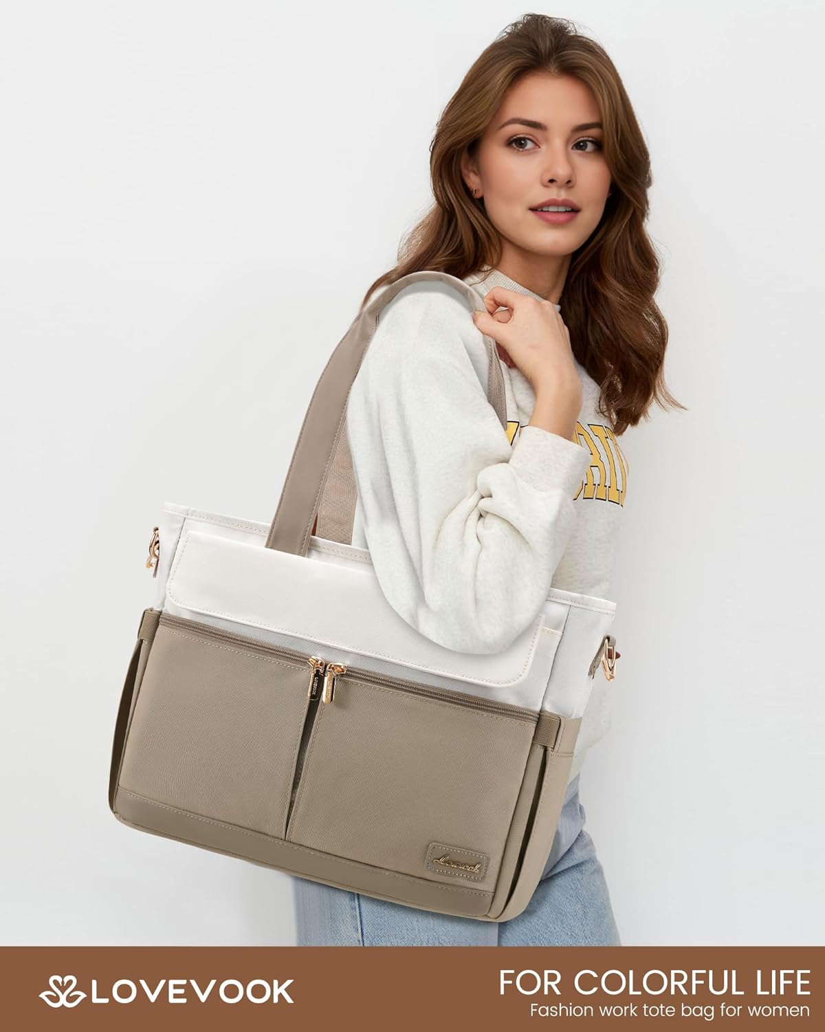 Laptop Tote Bag for Women – 15.6" Roomy Work Bag with Large Inside Cup Pocket, Multiple Pockets for Teacher Nurse, Large Capacity Carry on Travel, Computer Purse Handbag for Office College