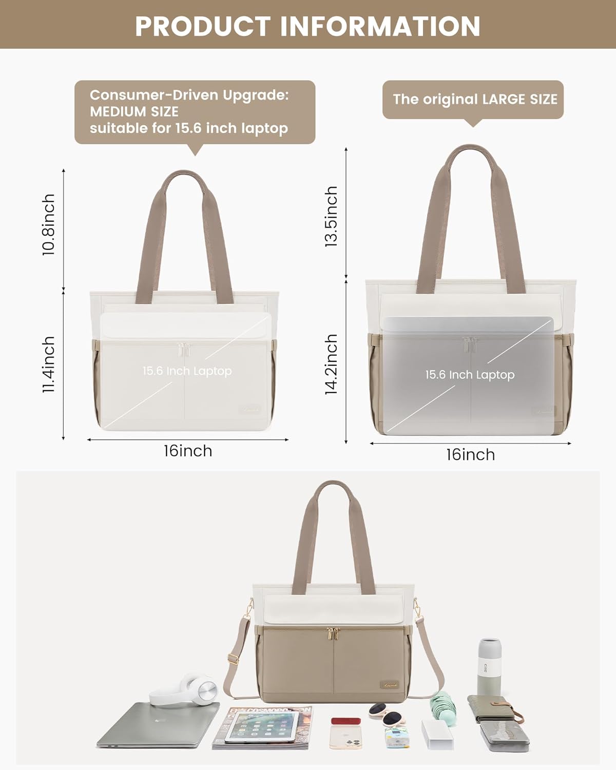 Laptop Tote Bag for Women – 15.6" Roomy Work Bag with Large Inside Cup Pocket, Multiple Pockets for Teacher Nurse, Large Capacity Carry on Travel, Computer Purse Handbag for Office College