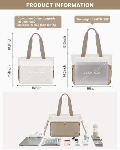 Laptop Tote Bag for Women – 15.6" Roomy Work Bag with Large Inside Cup Pocket, Multiple Pockets for Teacher Nurse, Large Capacity Carry on Travel, Computer Purse Handbag for Office College