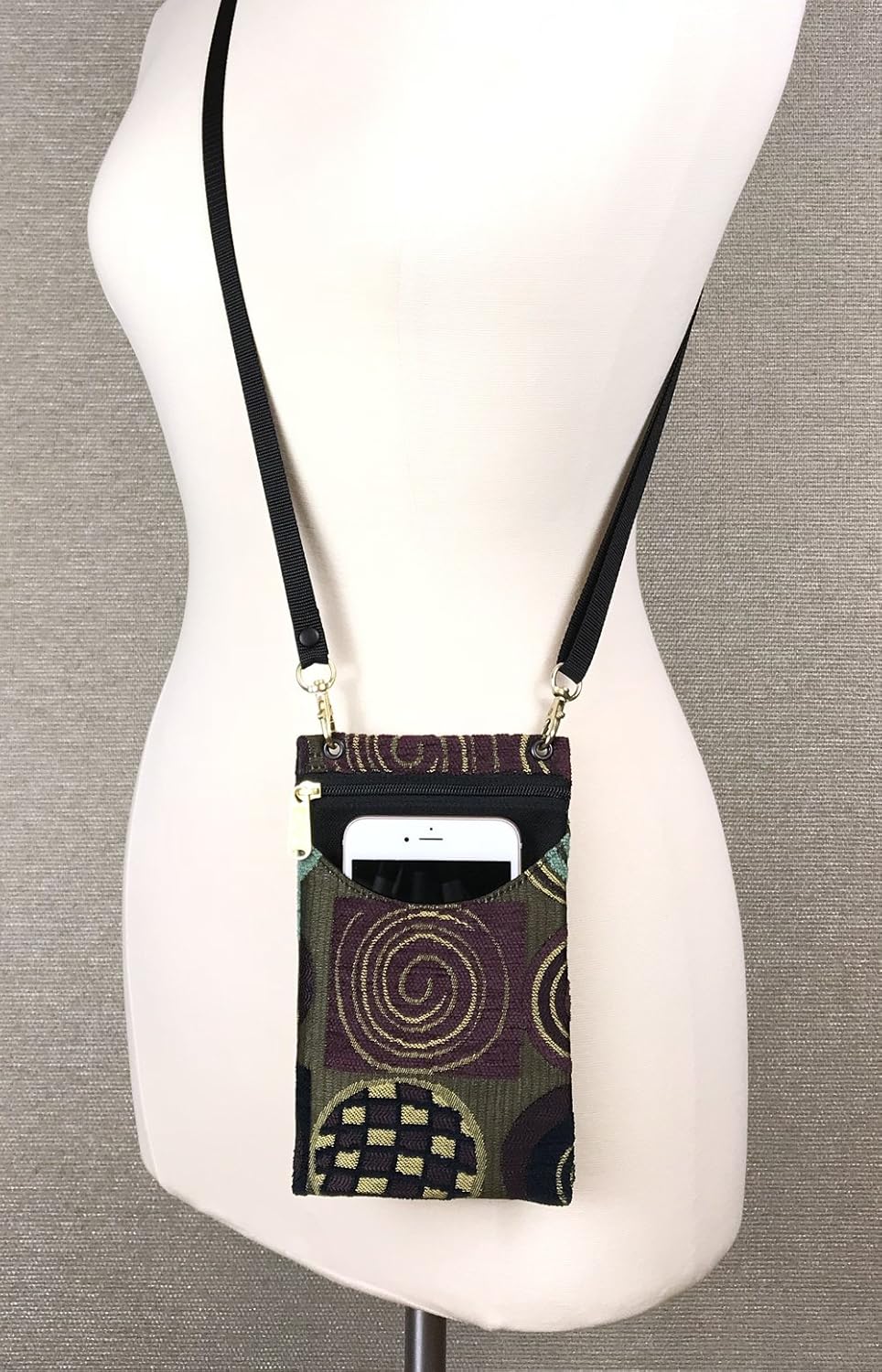 . Women's Tapestry Crossbody Cell Phone or Passport Purse, Handmade in USA | Cell Phone