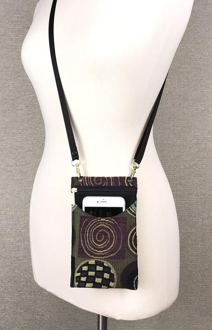 . Women's Tapestry Crossbody Cell Phone or Passport Purse, Handmade in USA | Cell Phone