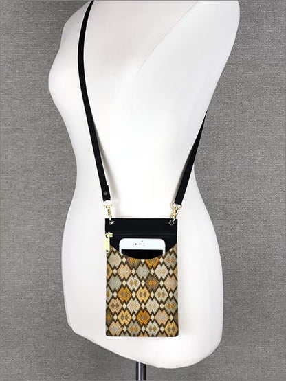 . Women's Tapestry Crossbody Cell Phone or Passport Purse, Handmade in USA | Cell Phone