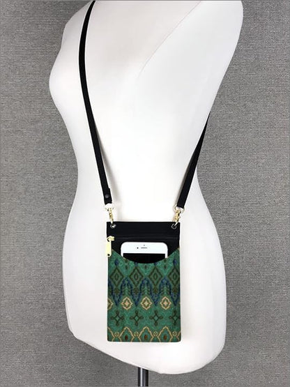 . Women's Tapestry Crossbody Cell Phone or Passport Purse, Handmade in USA | Cell Phone