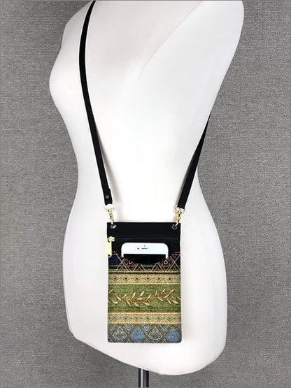 . Women's Tapestry Crossbody Cell Phone or Passport Purse, Handmade in USA | Cell Phone