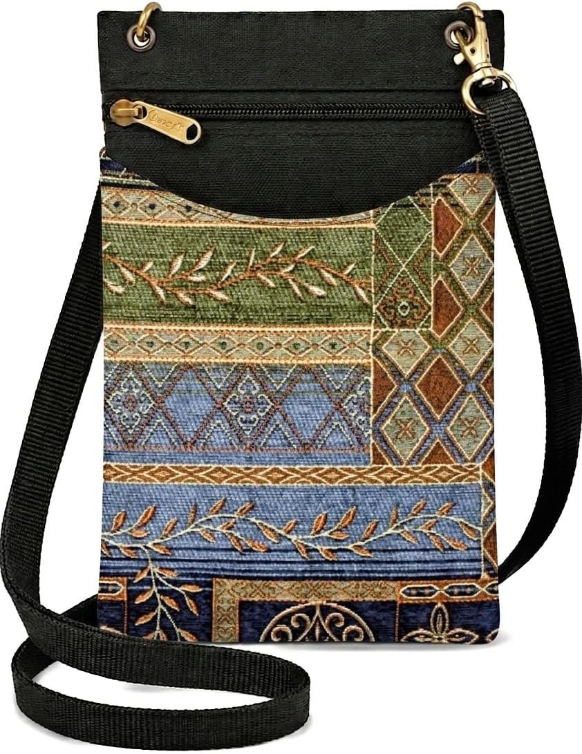 . Women's Tapestry Crossbody Cell Phone or Passport Purse, Handmade in USA | Cell Phone