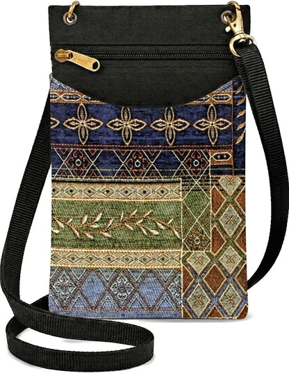 . Women's Tapestry Crossbody Cell Phone or Passport Purse, Handmade in USA | Cell Phone