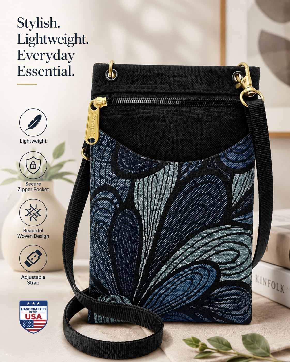 . Women's Tapestry Crossbody Cell Phone or Passport Purse, Handmade in USA | Cell Phone