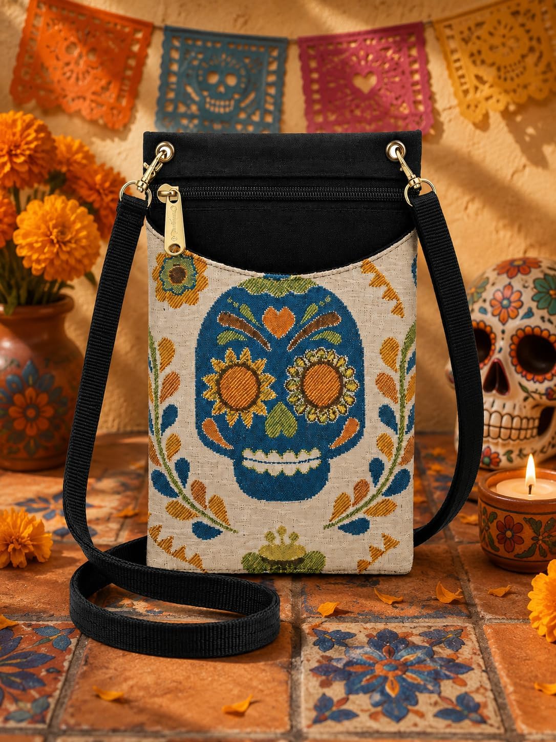 . Women's Tapestry Crossbody Cell Phone or Passport Purse, Handmade in USA | Cell Phone