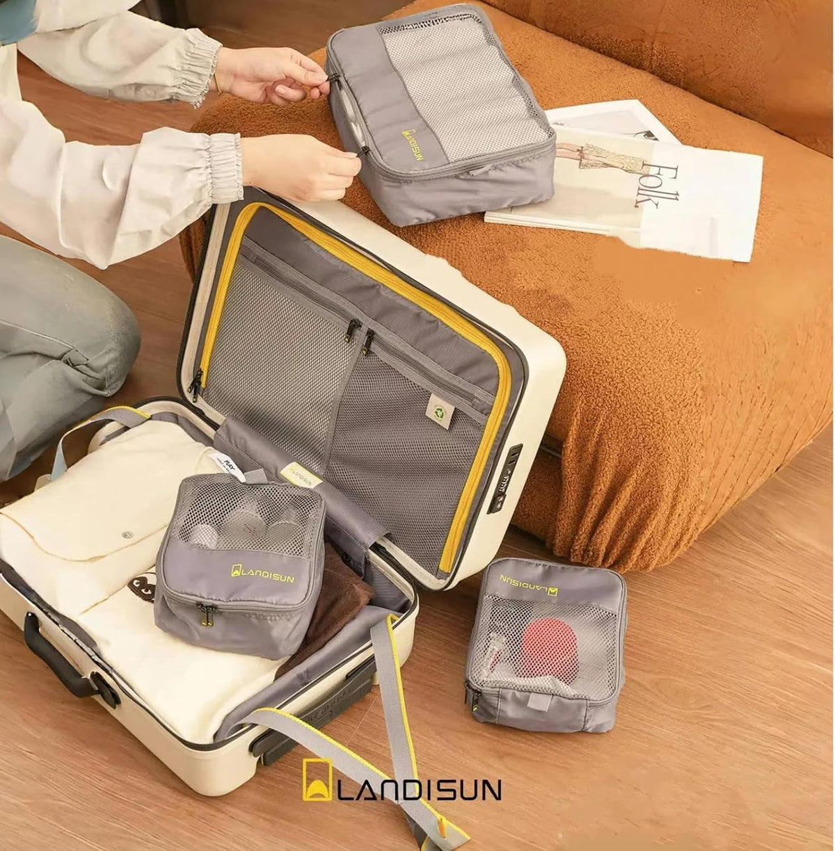 20" Carry-On Luggage with Spinner Wheels & TSA Lock | 22x14x9 Airline Approved - Lightweight ABS+PC Hardshell Suitcase, Beige