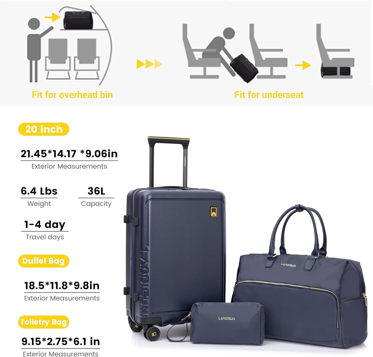20" Carry-On Luggage with Spinner Wheels & TSA Lock | 22x14x9 Airline Approved - Lightweight ABS+PC Hardshell Suitcase, Beige