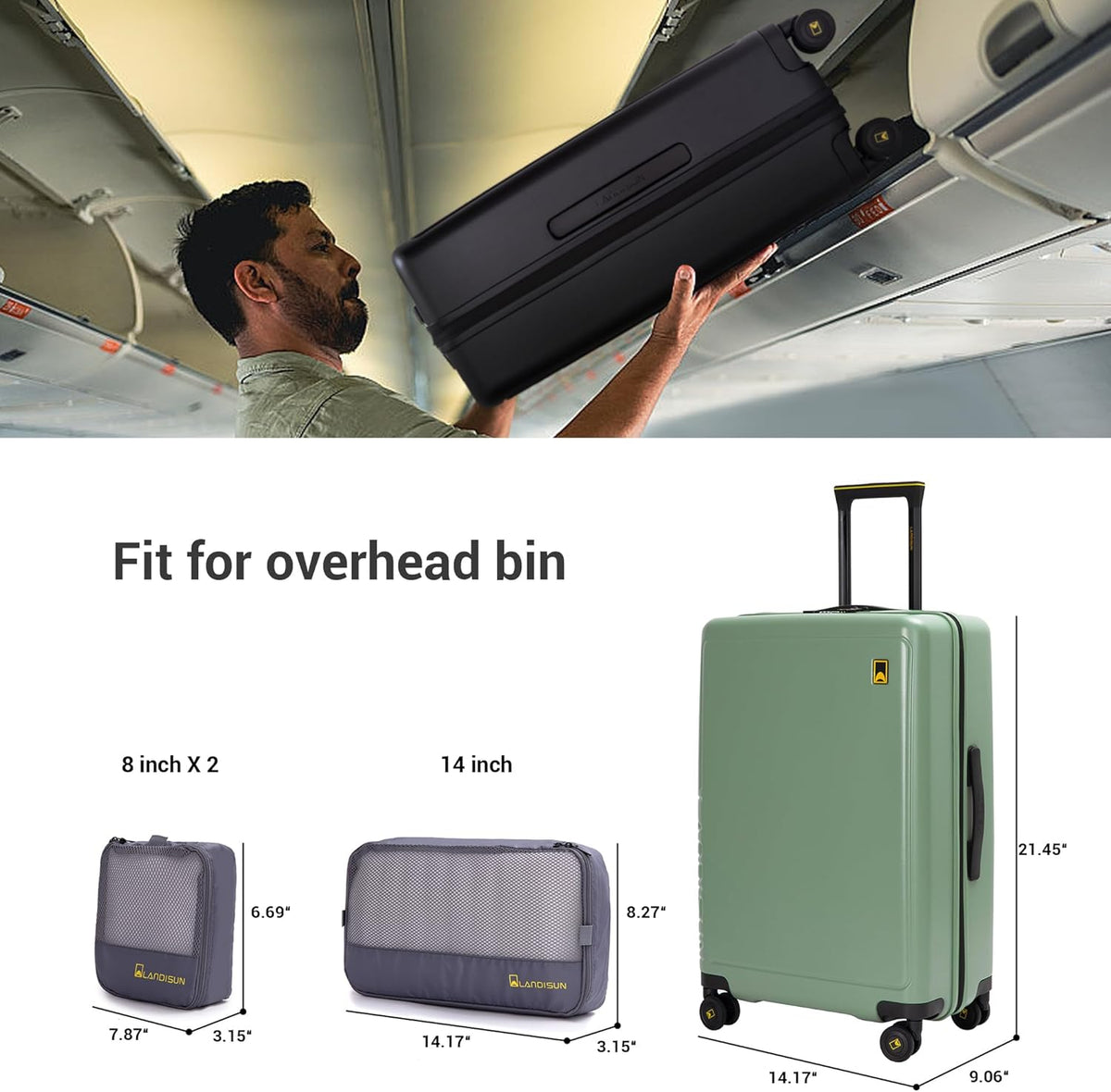 20" Carry-On Luggage with Spinner Wheels & TSA Lock | 22x14x9 Airline Approved - Lightweight ABS+PC Hardshell Suitcase, Beige