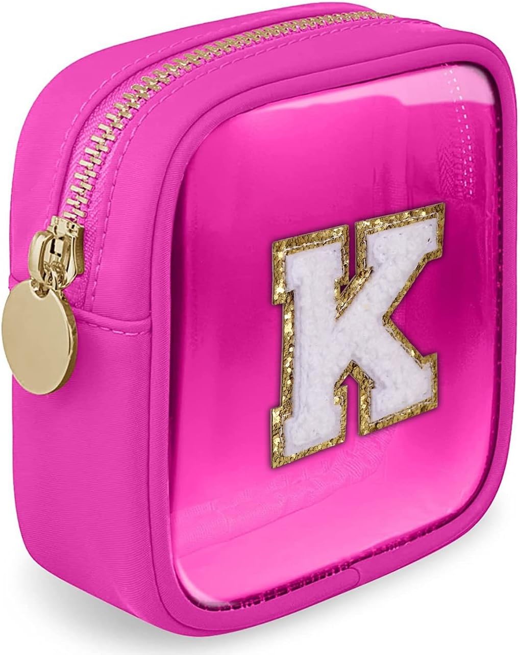 Initial Clear Makeup Bag Small Cosmetic Bag Travel Toiletry Bag Clear Zipper Pouch Purse Organizer Bags for Women (Pink, M)