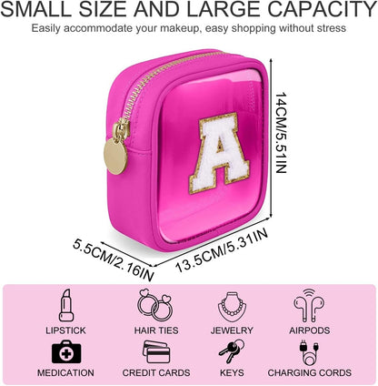 Initial Clear Makeup Bag Small Cosmetic Bag Travel Toiletry Bag Clear Zipper Pouch Purse Organizer Bags for Women (Pink, M)