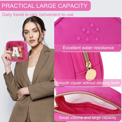 Initial Clear Makeup Bag Small Cosmetic Bag Travel Toiletry Bag Clear Zipper Pouch Purse Organizer Bags for Women (Pink, M)