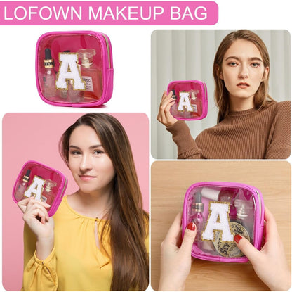 Initial Clear Makeup Bag Small Cosmetic Bag Travel Toiletry Bag Clear Zipper Pouch Purse Organizer Bags for Women (Pink, M)