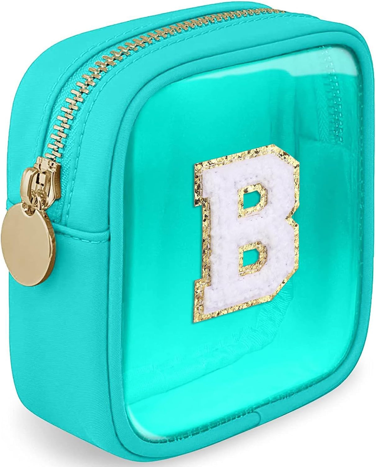 Initial Clear Makeup Bag Small Cosmetic Bag Travel Toiletry Bag Clear Zipper Pouch Purse Organizer Bags for Women (Pink, M)