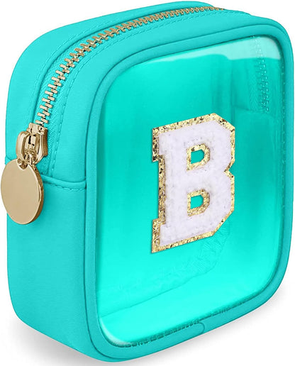Initial Clear Makeup Bag Small Cosmetic Bag Travel Toiletry Bag Clear Zipper Pouch Purse Organizer Bags for Women (Pink, M)