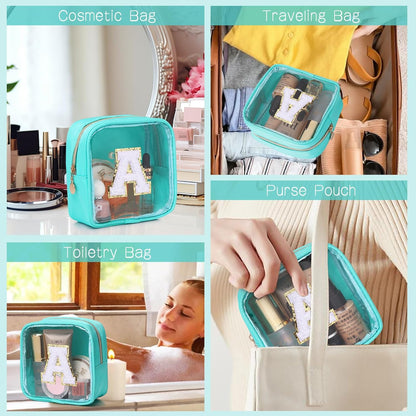 Initial Clear Makeup Bag Small Cosmetic Bag Travel Toiletry Bag Clear Zipper Pouch Purse Organizer Bags for Women (Pink, M)