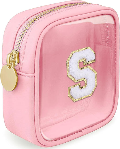 Initial Clear Makeup Bag Small Cosmetic Bag Travel Toiletry Bag Clear Zipper Pouch Purse Organizer Bags for Women (Pink, M)