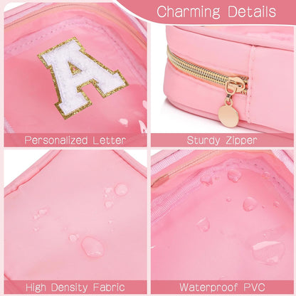 Initial Clear Makeup Bag Small Cosmetic Bag Travel Toiletry Bag Clear Zipper Pouch Purse Organizer Bags for Women (Pink, M)