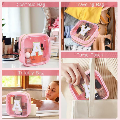 Initial Clear Makeup Bag Small Cosmetic Bag Travel Toiletry Bag Clear Zipper Pouch Purse Organizer Bags for Women (Pink, M)