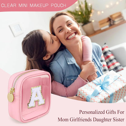 Initial Clear Makeup Bag Small Cosmetic Bag Travel Toiletry Bag Clear Zipper Pouch Purse Organizer Bags for Women (Pink, M)