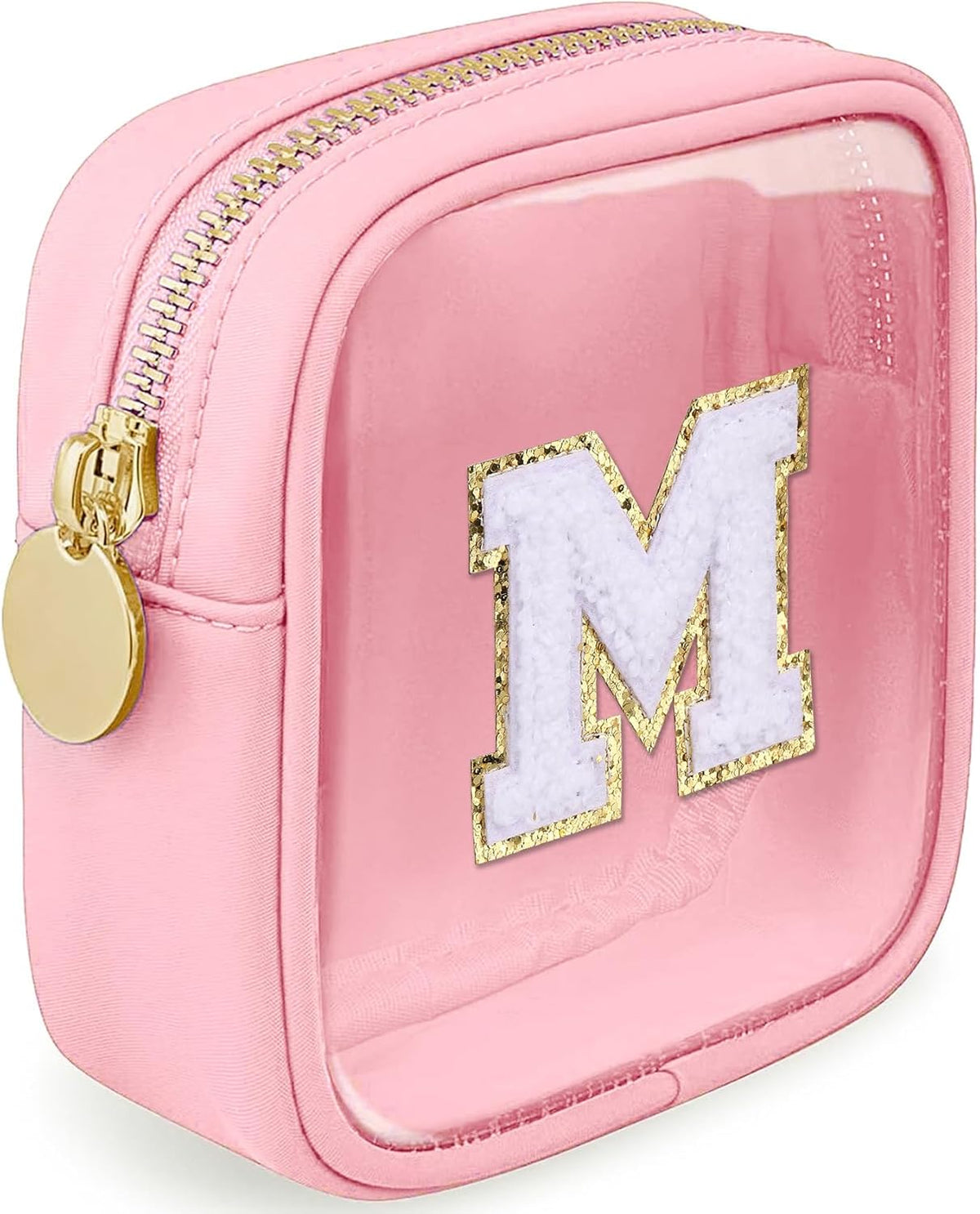 Initial Clear Makeup Bag Small Cosmetic Bag Travel Toiletry Bag Clear Zipper Pouch Purse Organizer Bags for Women (Pink, M)
