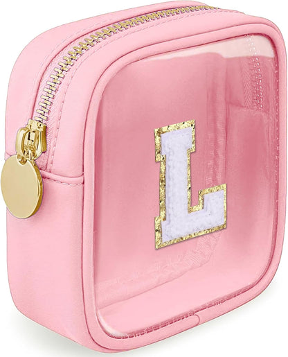 Initial Clear Makeup Bag Small Cosmetic Bag Travel Toiletry Bag Clear Zipper Pouch Purse Organizer Bags for Women (Pink, M)