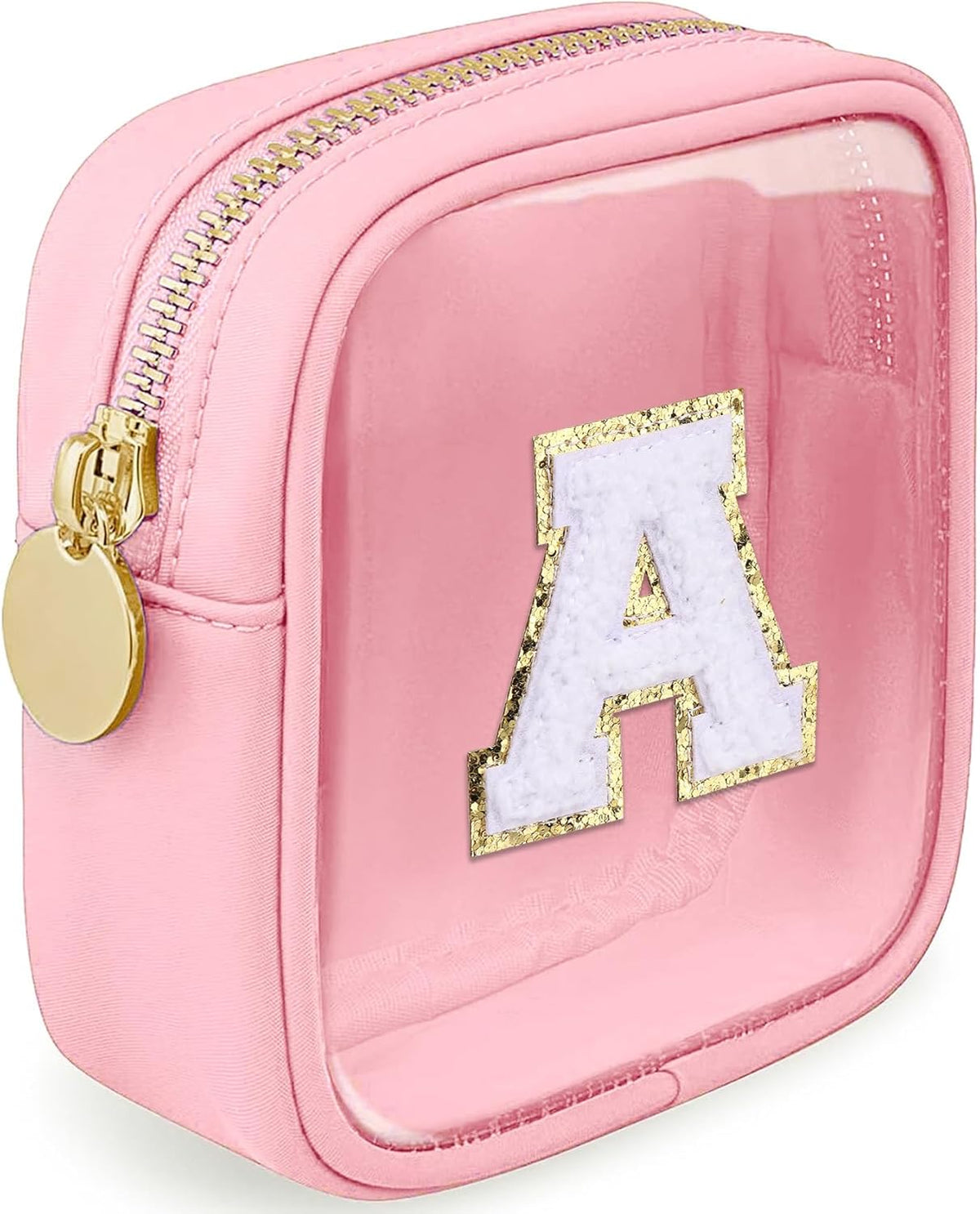 Initial Clear Makeup Bag Small Cosmetic Bag Travel Toiletry Bag Clear Zipper Pouch Purse Organizer Bags for Women (Pink, M)