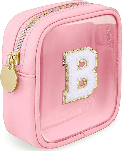 Initial Clear Makeup Bag Small Cosmetic Bag Travel Toiletry Bag Clear Zipper Pouch Purse Organizer Bags for Women (Pink, M)
