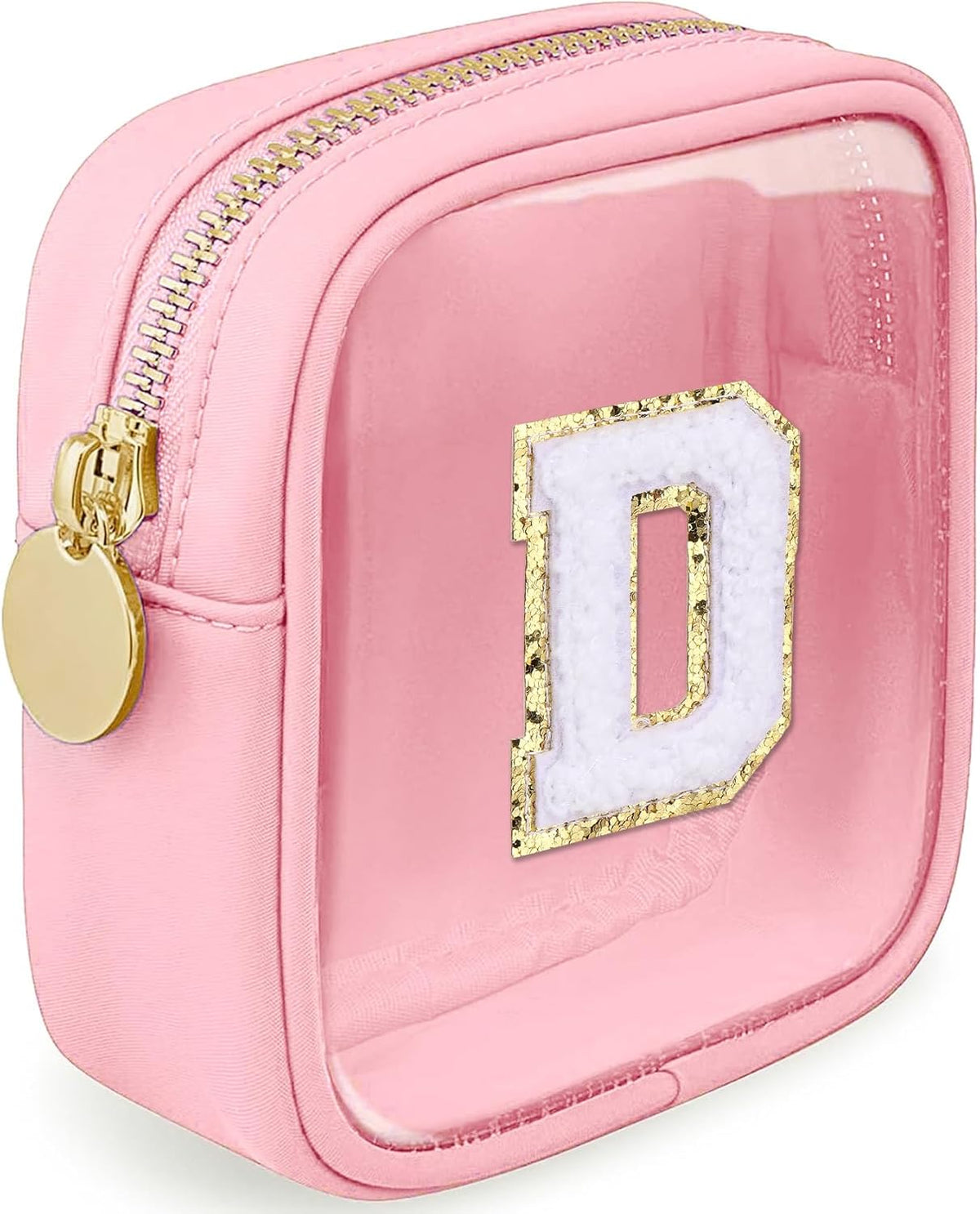 Initial Clear Makeup Bag Small Cosmetic Bag Travel Toiletry Bag Clear Zipper Pouch Purse Organizer Bags for Women (Pink, M)