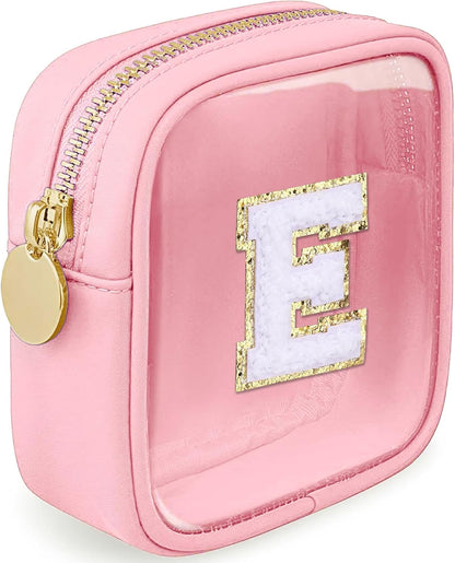Initial Clear Makeup Bag Small Cosmetic Bag Travel Toiletry Bag Clear Zipper Pouch Purse Organizer Bags for Women (Pink, M)