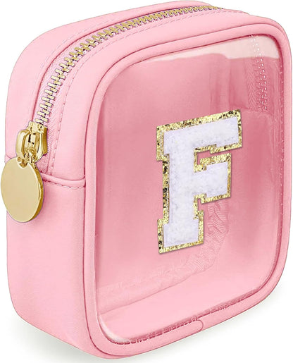 Initial Clear Makeup Bag Small Cosmetic Bag Travel Toiletry Bag Clear Zipper Pouch Purse Organizer Bags for Women (Pink, M)